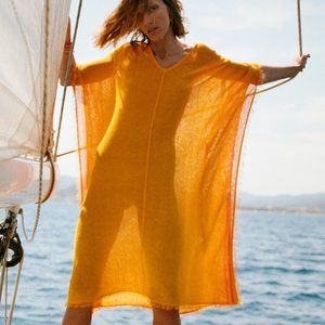 Zara Linen Blend Kaftan Dress Tunic Beach Pool Cover-Up Size XS-S